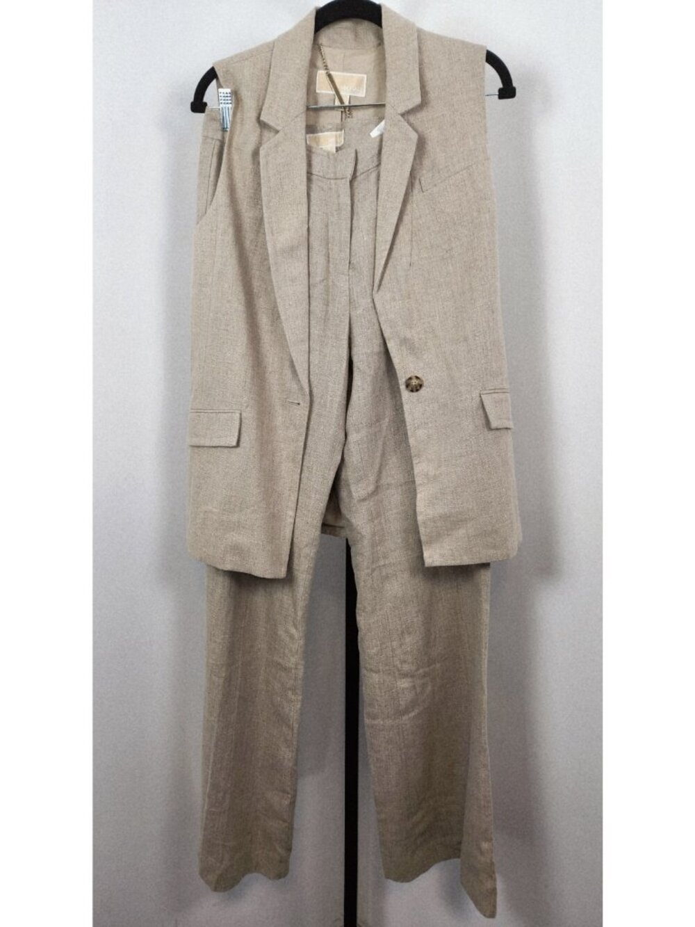 Michael Kors Beige Linen Blend Tailored Trousers & Vest Set